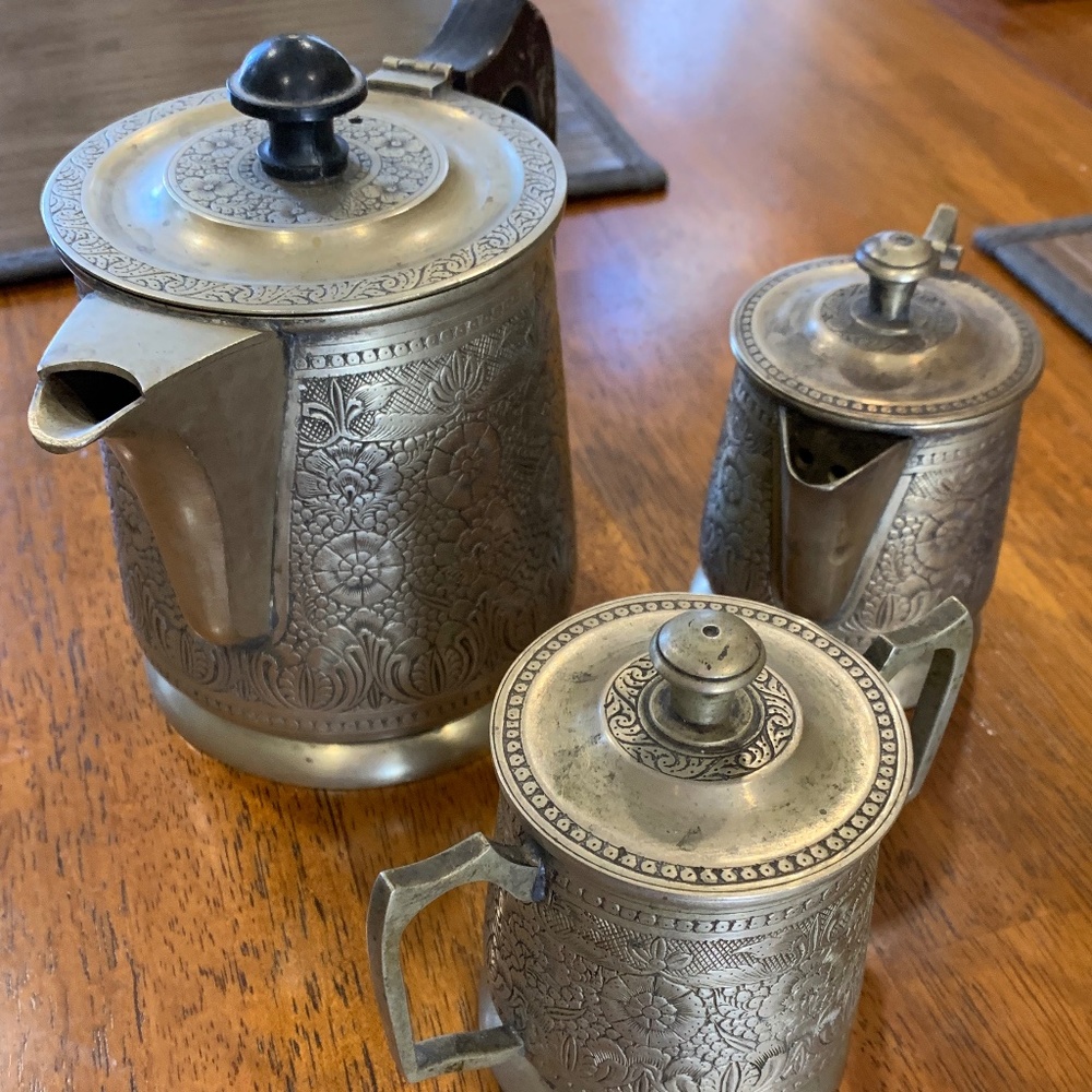 Gun metal tea pot set